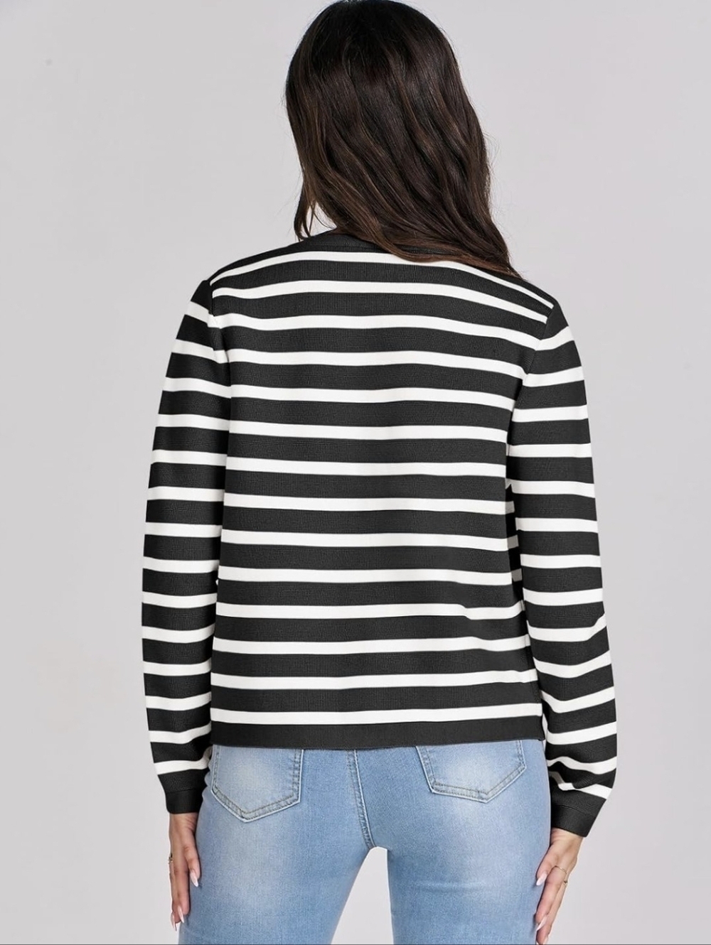 Women's Long Sleeve Striped Sweater Button Cardigan. Anrabess. NWT. Black/White - Picture 2 of 8